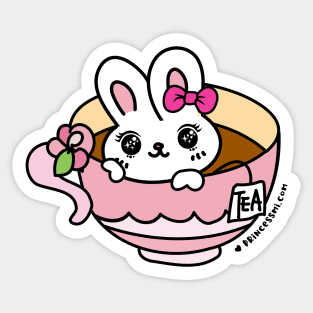 a cup of tea with kawaii bunny Sticker